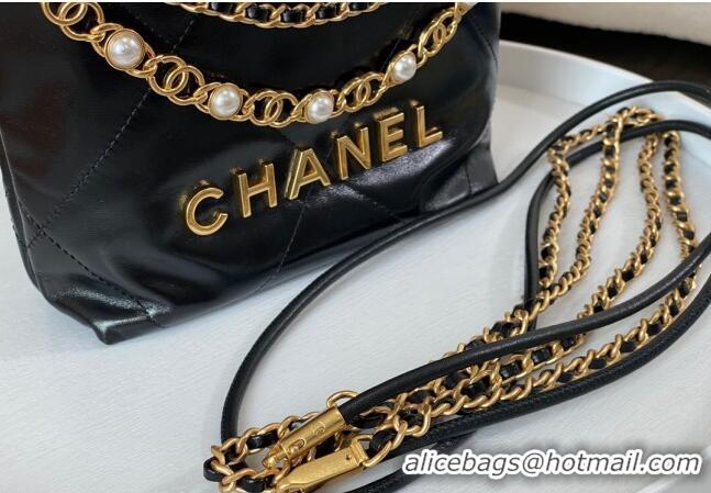 High Quality Chanel 22 Mini Bag in Shiny Calfskin AS3980 Black/Pearls 2024