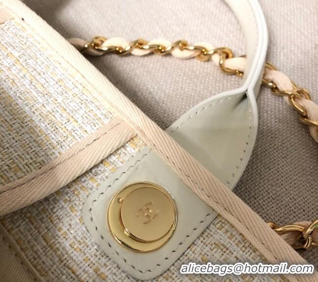 Spot Bulk Chanel Deauville Mixed Fibers and Calfskin Shopping Bag A66941 Beige/White 2024