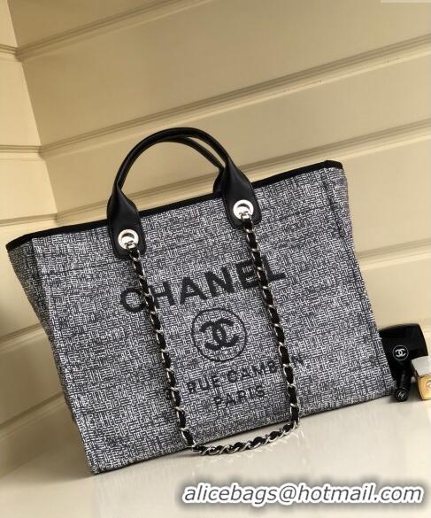 Inexpensive Chanel Deauville Mixed Fibers and Calfskin Shopping Bag A66941 White/Black 2024