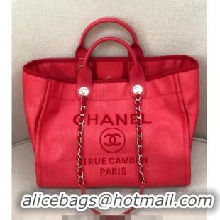 Spot Discount Chanel Deauville Mixed Fibers and Calfskin Shopping Bag A66941 Red 2024