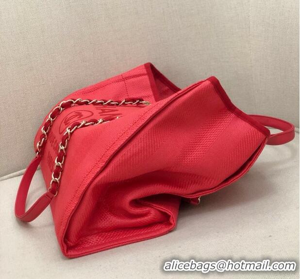 Spot Discount Chanel Deauville Mixed Fibers and Calfskin Shopping Bag A66941 Red 2024