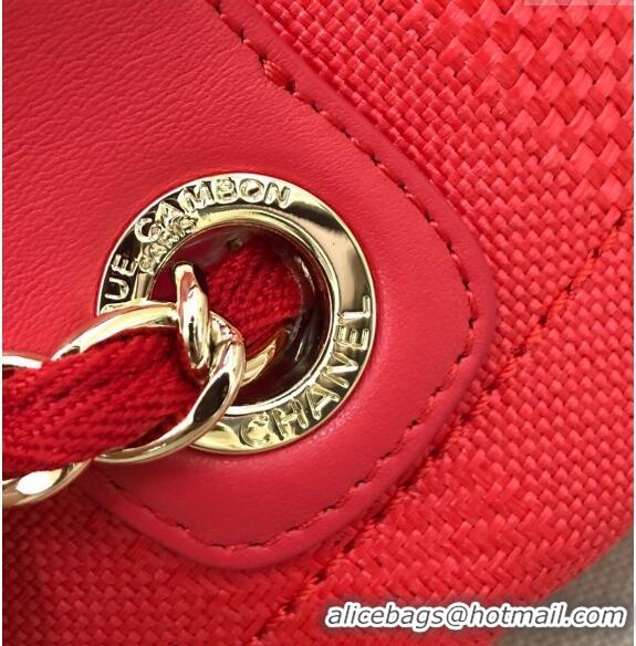 Spot Discount Chanel Deauville Mixed Fibers and Calfskin Shopping Bag A66941 Red 2024