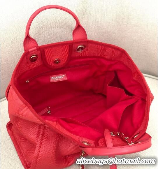 Spot Discount Chanel Deauville Mixed Fibers and Calfskin Shopping Bag A66941 Red 2024