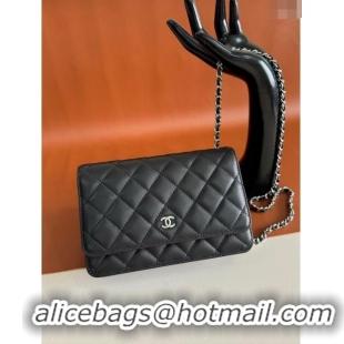 Luxury Classic Chanel Lambskin Classic Wallet on Chain WOC CH9092 Black/Silver 2024