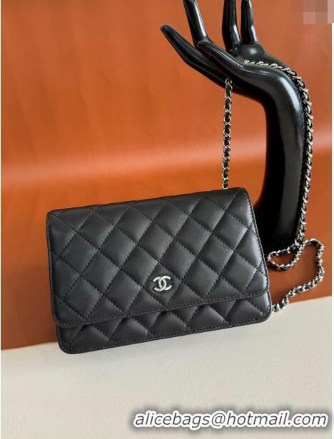 Luxury Classic Chanel Lambskin Classic Wallet on Chain WOC CH9092 Black/Silver 2024