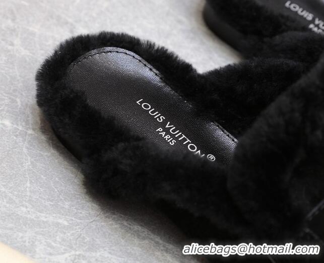 Most Popular Louis Vuitton LV Capri Open Back Loafers/Flat Mules in Suede and Wool Black 905090