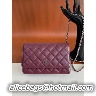 Sophisticated Discount Chanel Lambskin Classic Wallet on Chain WOC CH9092 Dark Burgundy/Silver 2024