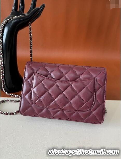 Sophisticated Discount Chanel Lambskin Classic Wallet on Chain WOC CH9092 Dark Burgundy/Silver 2024