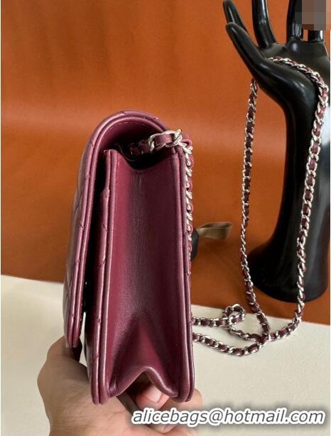 Sophisticated Discount Chanel Lambskin Classic Wallet on Chain WOC CH9092 Dark Burgundy/Silver 2024