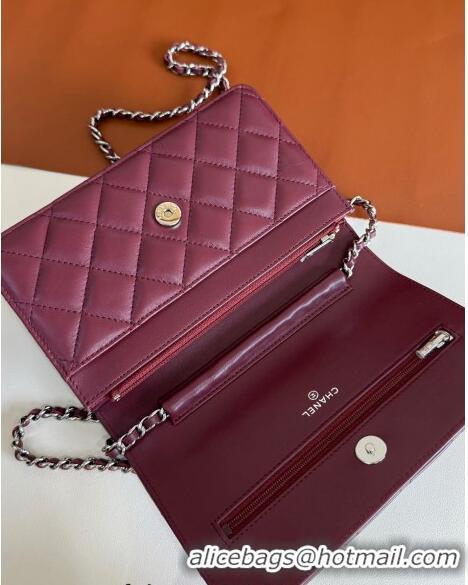 Sophisticated Discount Chanel Lambskin Classic Wallet on Chain WOC CH9092 Dark Burgundy/Silver 2024