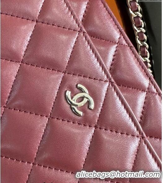 Sophisticated Discount Chanel Lambskin Classic Wallet on Chain WOC CH9092 Dark Burgundy/Silver 2024