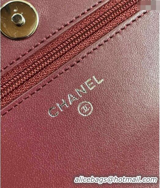 Sophisticated Discount Chanel Lambskin Classic Wallet on Chain WOC CH9092 Dark Burgundy/Silver 2024