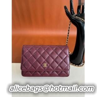 New Release Creation Chanel Lambskin Classic Wallet on Chain WOC CH9092 Dark Burgundy/Gold 2024