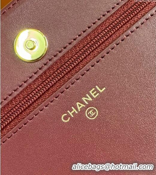 New Release Creation Chanel Lambskin Classic Wallet on Chain WOC CH9092 Dark Burgundy/Gold 2024