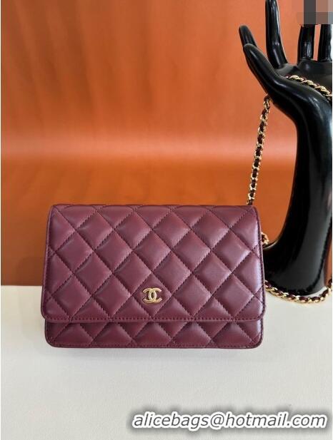 New Release Creation Chanel Lambskin Classic Wallet on Chain WOC CH9092 Dark Burgundy/Gold 2024