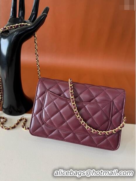 New Release Creation Chanel Lambskin Classic Wallet on Chain WOC CH9092 Dark Burgundy/Gold 2024