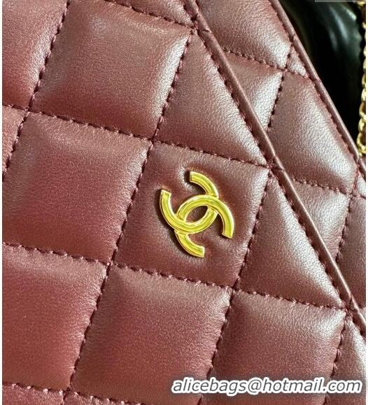 New Release Creation Chanel Lambskin Classic Wallet on Chain WOC CH9092 Dark Burgundy/Gold 2024