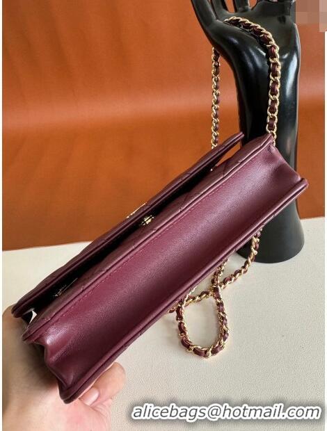 New Release Creation Chanel Lambskin Classic Wallet on Chain WOC CH9092 Dark Burgundy/Gold 2024