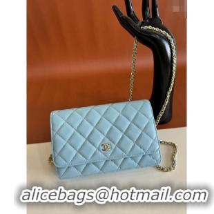 Inexpensive Chanel Lambskin Classic Wallet on Chain WOC CH9092 Light Blue 2024