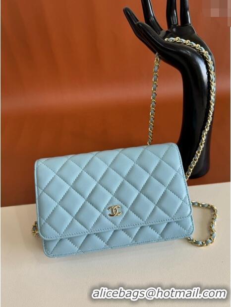 Inexpensive Chanel Lambskin Classic Wallet on Chain WOC CH9092 Light Blue 2024