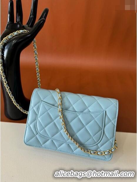 Inexpensive Chanel Lambskin Classic Wallet on Chain WOC CH9092 Light Blue 2024