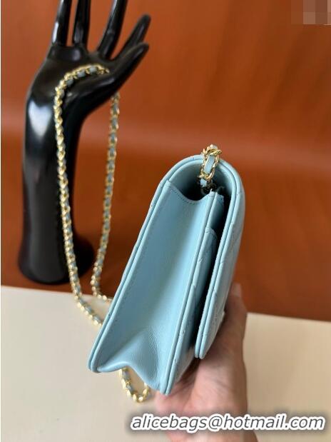 Inexpensive Chanel Lambskin Classic Wallet on Chain WOC CH9092 Light Blue 2024