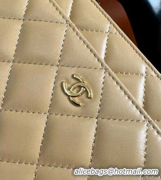 Top Quality Chanel Lambskin Classic Wallet on Chain WOC CH9092 Beige 2024