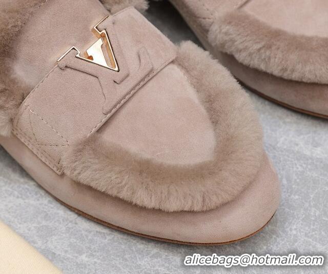 Sophisticated Louis Vuitton LV Capri Open Back Loafers/Flat Mules in Suede and Wool Nude 905092