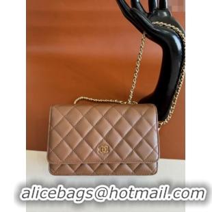 Buy Sumptuous Chanel Lambskin Classic Wallet on Chain WOC CH9092 Brown 2024