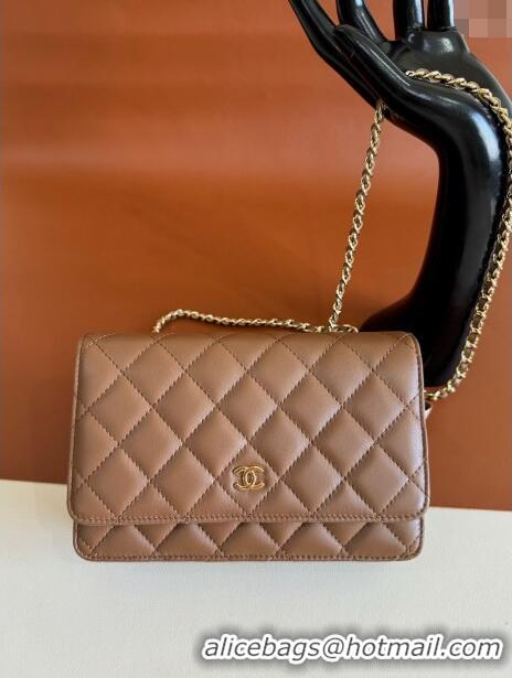 Buy Sumptuous Chanel Lambskin Classic Wallet on Chain WOC CH9092 Brown 2024