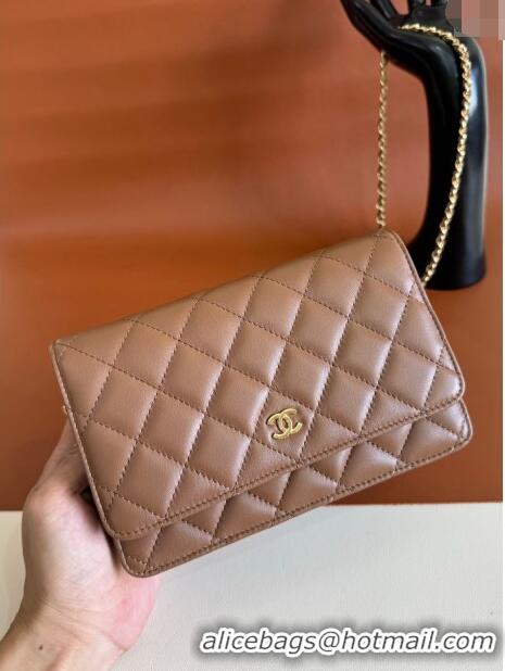 Buy Sumptuous Chanel Lambskin Classic Wallet on Chain WOC CH9092 Brown 2024