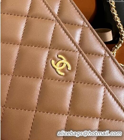 Buy Sumptuous Chanel Lambskin Classic Wallet on Chain WOC CH9092 Brown 2024