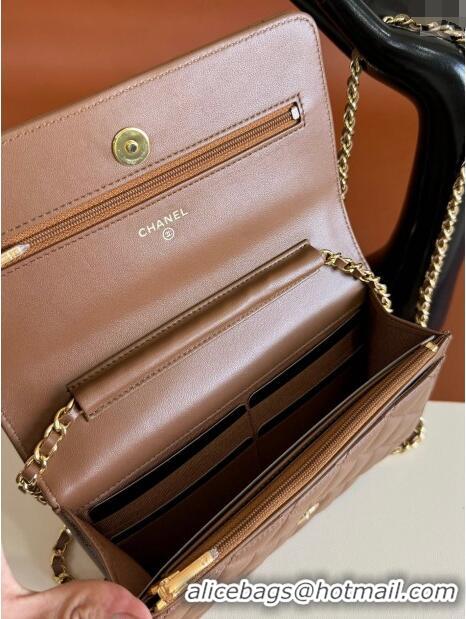 Buy Sumptuous Chanel Lambskin Classic Wallet on Chain WOC CH9092 Brown 2024