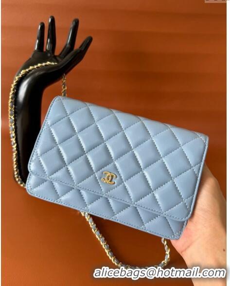 Buy Classic Chanel Lambskin Classic Wallet on Chain WOC CH9092 Pale Blue 2024