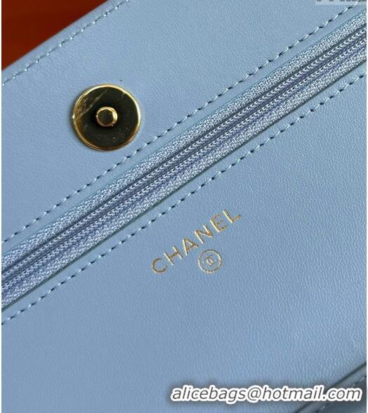 Buy Classic Chanel Lambskin Classic Wallet on Chain WOC CH9092 Pale Blue 2024