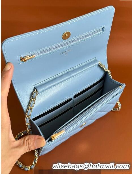 Buy Classic Chanel Lambskin Classic Wallet on Chain WOC CH9092 Pale Blue 2024