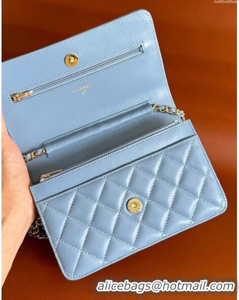 Buy Classic Chanel Lambskin Classic Wallet on Chain WOC CH9092 Pale Blue 2024