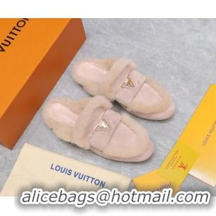 Good Looking Louis Vuitton LV Capri Open Back Loafers/Flat Mules in Suede and Wool Light Pink 905093