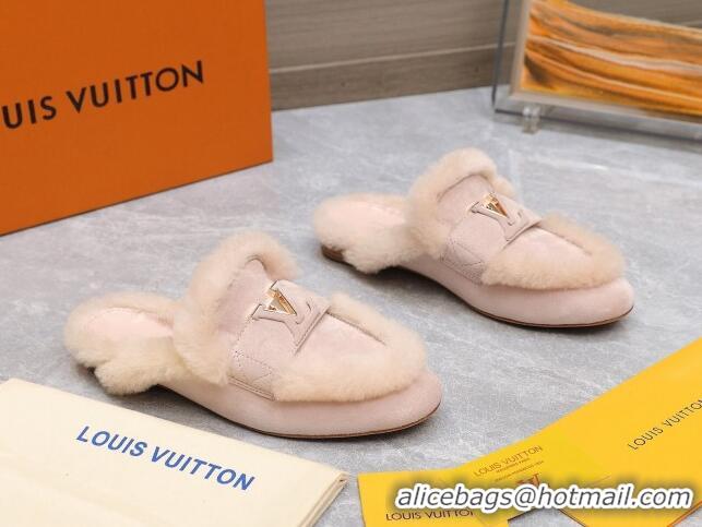 Good Looking Louis Vuitton LV Capri Open Back Loafers/Flat Mules in Suede and Wool Light Pink 905093