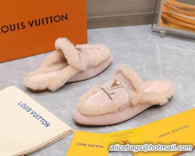 Good Looking Louis Vuitton LV Capri Open Back Loafers/Flat Mules in Suede and Wool Light Pink 905093