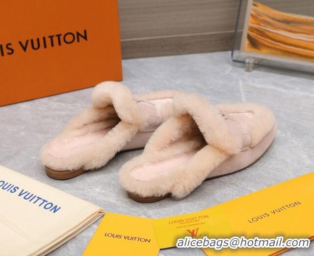 Good Looking Louis Vuitton LV Capri Open Back Loafers/Flat Mules in Suede and Wool Light Pink 905093