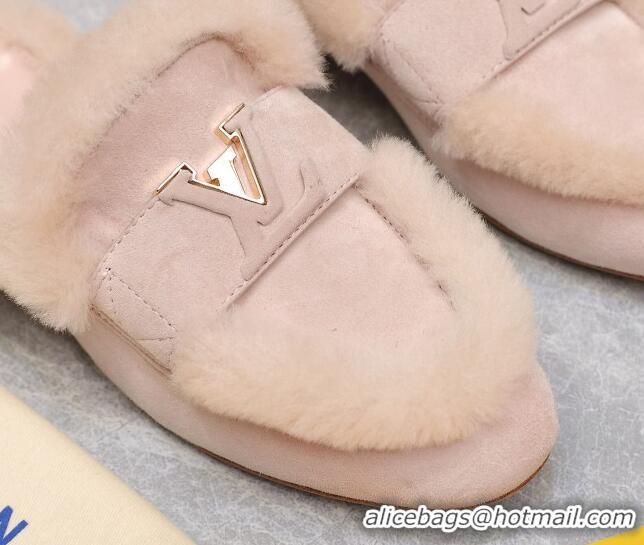 Good Looking Louis Vuitton LV Capri Open Back Loafers/Flat Mules in Suede and Wool Light Pink 905093