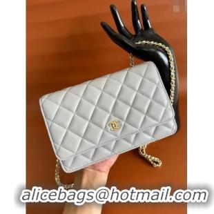 Luxury Cheapest Chanel Lambskin Classic Wallet on Chain WOC CH9092 Light Grey 2024