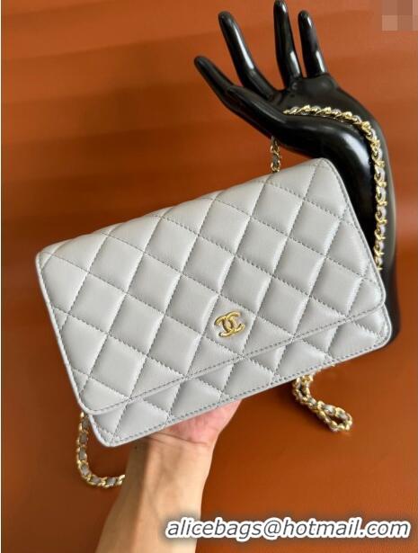 Luxury Cheapest Chanel Lambskin Classic Wallet on Chain WOC CH9092 Light Grey 2024