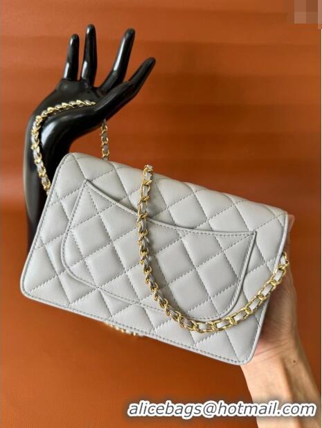 Luxury Cheapest Chanel Lambskin Classic Wallet on Chain WOC CH9092 Light Grey 2024