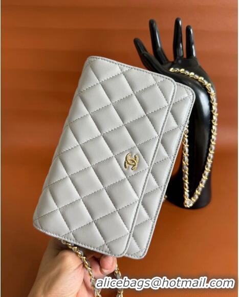 Luxury Cheapest Chanel Lambskin Classic Wallet on Chain WOC CH9092 Light Grey 2024