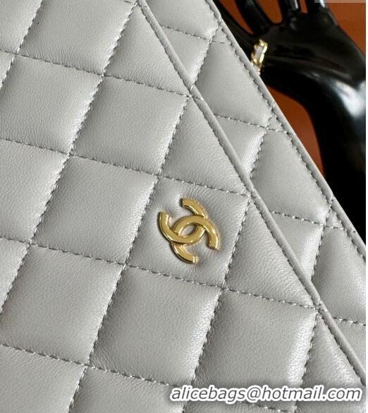 Luxury Cheapest Chanel Lambskin Classic Wallet on Chain WOC CH9092 Light Grey 2024