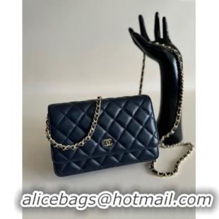 Best Cheap Chanel Lambskin Classic Wallet on Chain WOC CH9092 Dark Blue 2024