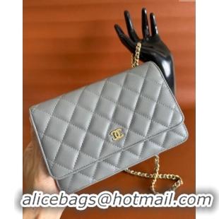 Low Cost Chanel Lambskin Classic Wallet on Chain WOC CH9092 Dark Grey 2024