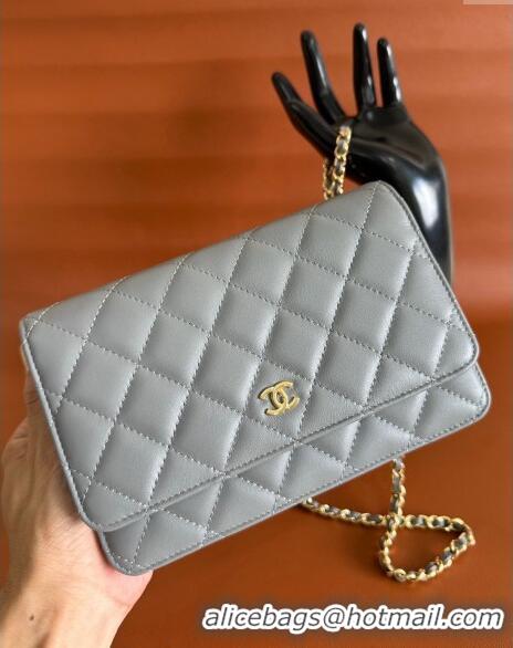 Low Cost Chanel Lambskin Classic Wallet on Chain WOC CH9092 Dark Grey 2024